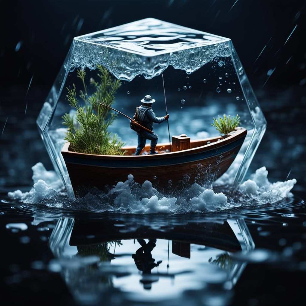 Micro-World Fisherman in Stormy Glass