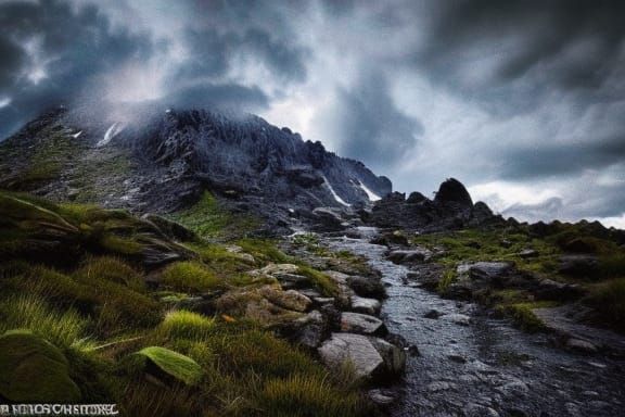 Dramatic Mountain Refuge Under Stormclouds