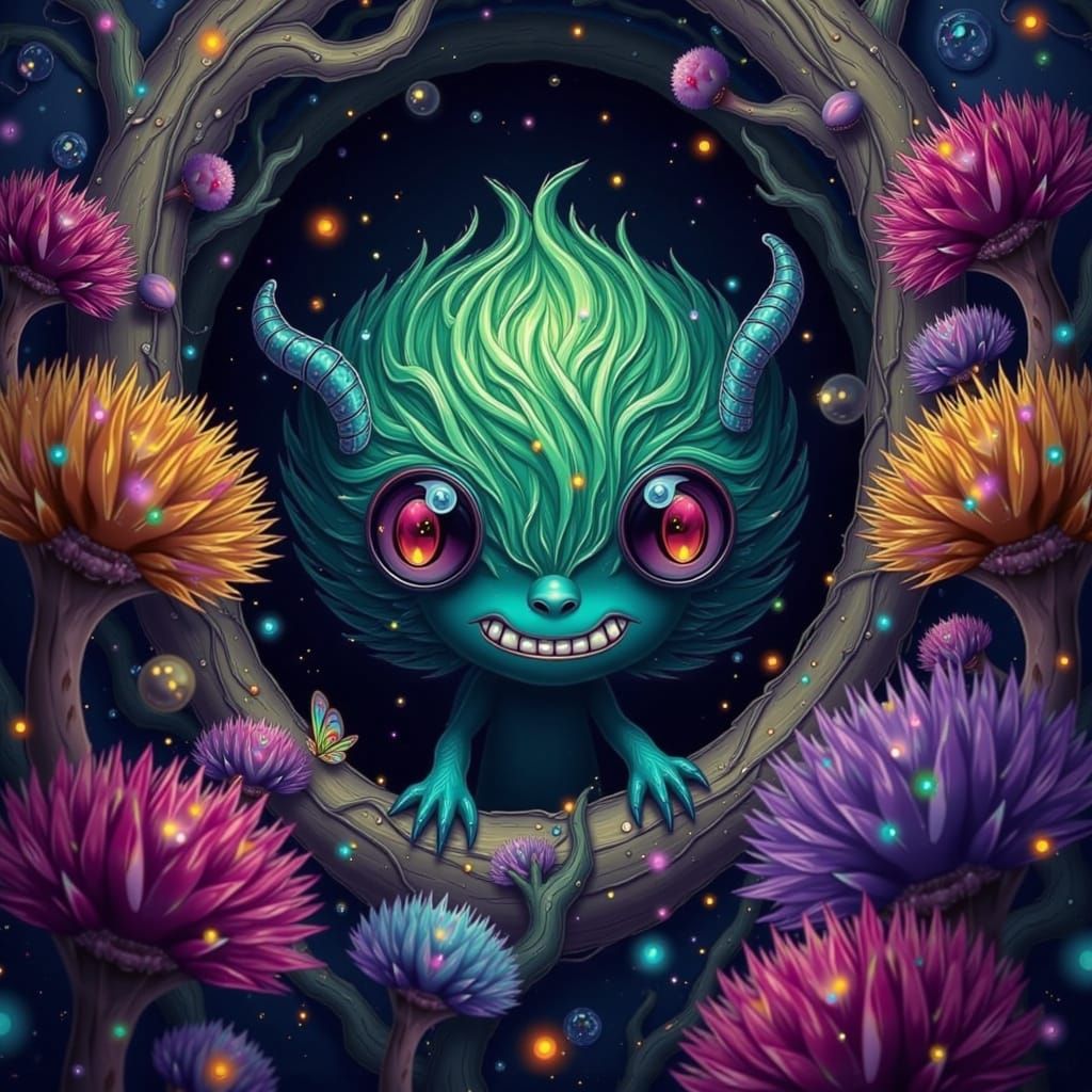 Furry Forest Creature in Playful Pop Art Style