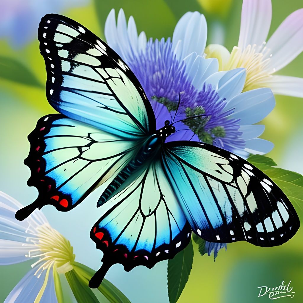 Detailed Green and Blue Butterfly Illustration