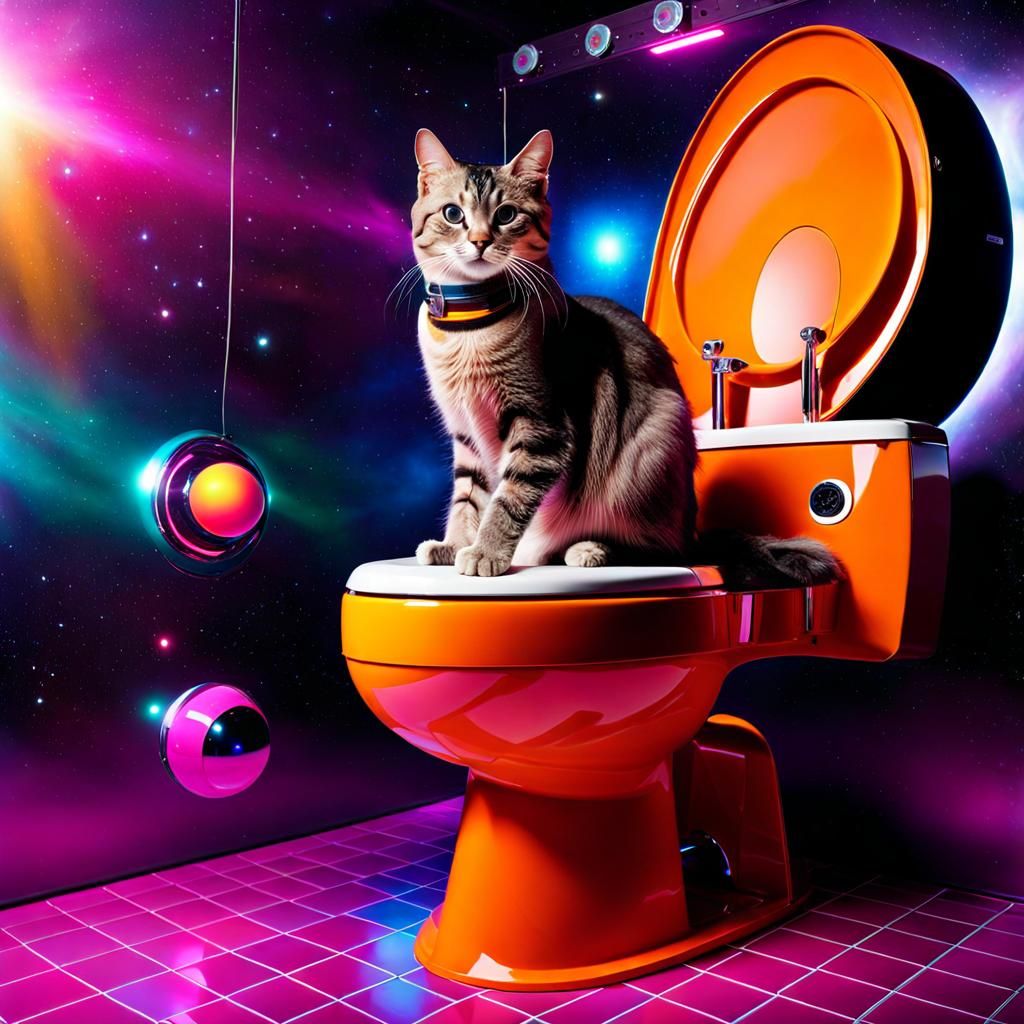 Zero Gravity Toilet Guarded by Cat Astronaut