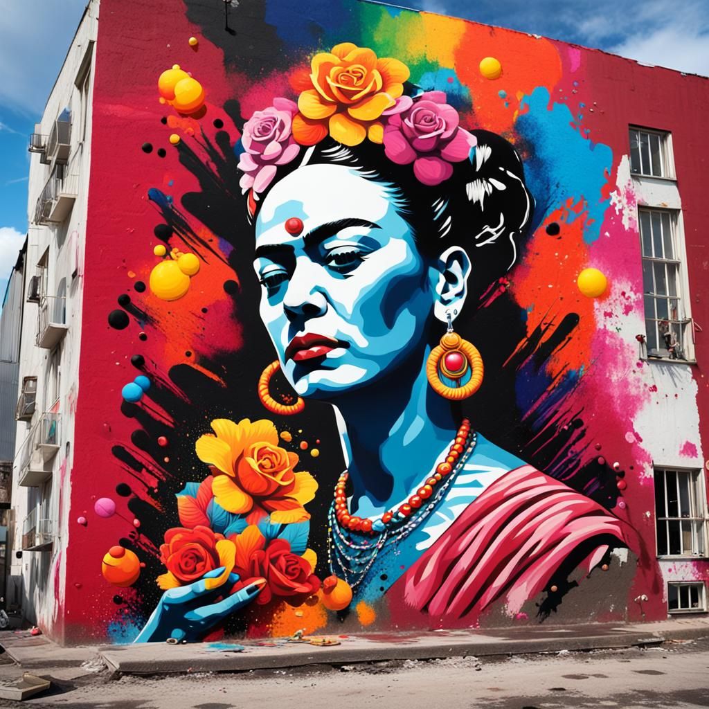 Frida Kahlo Creating Graffiti Street Art