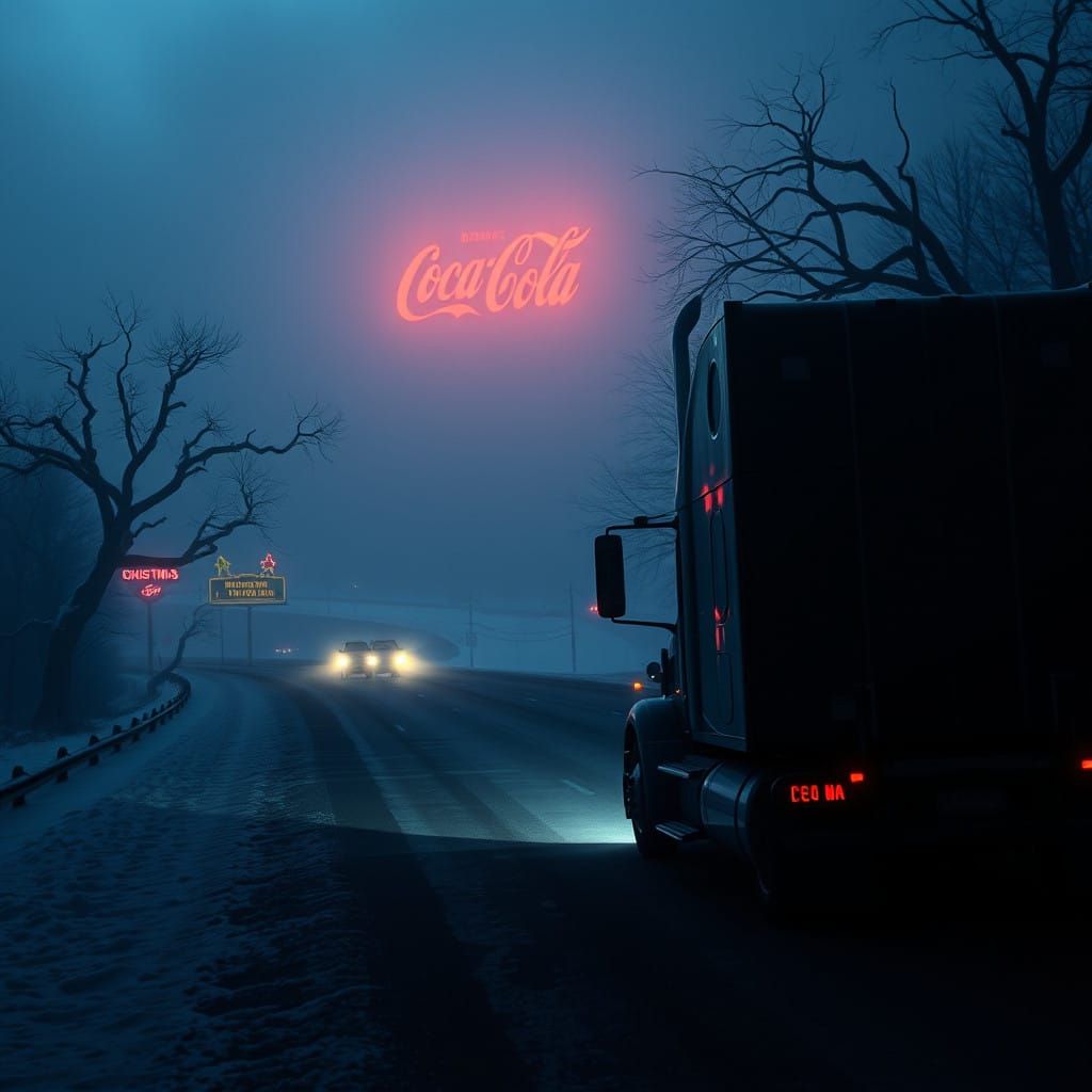 Eerie Christmas Highway Encounter with a Grotesque Billboard
