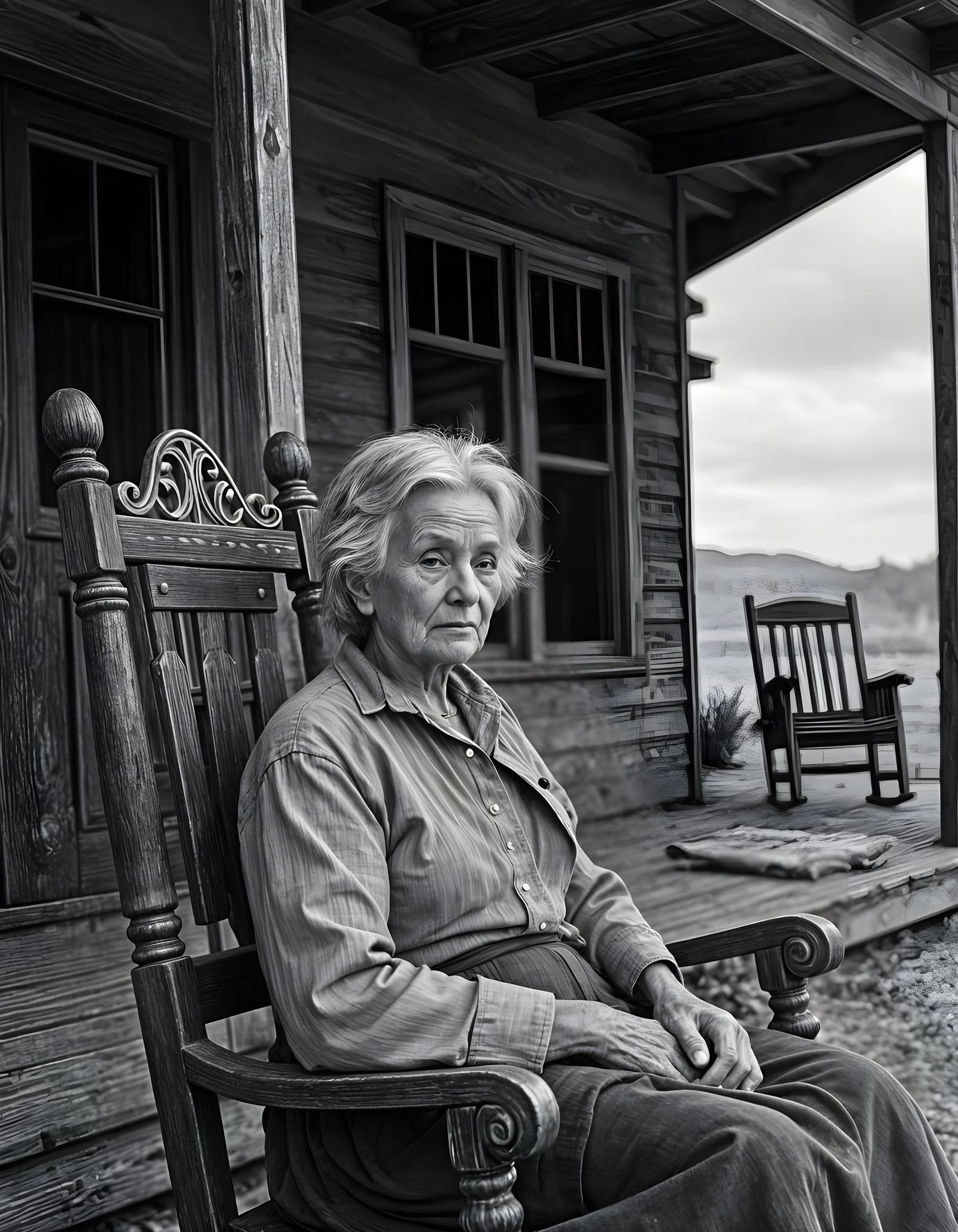 Aged Woman Reflects on Hardship in Monochrome Portrait