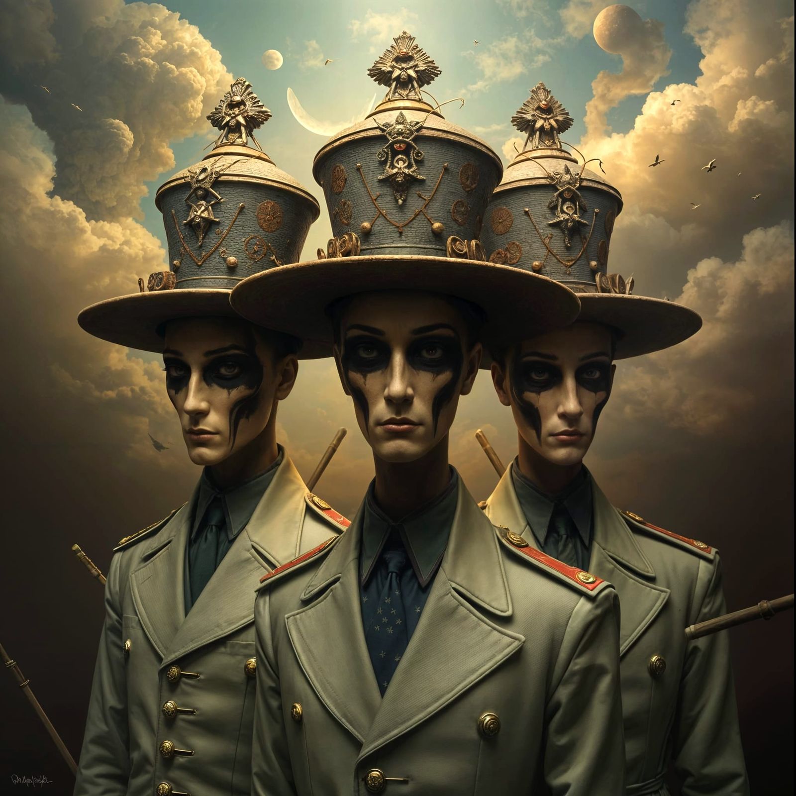 Anthropomorphic Hats at War: A Surrealist Vision