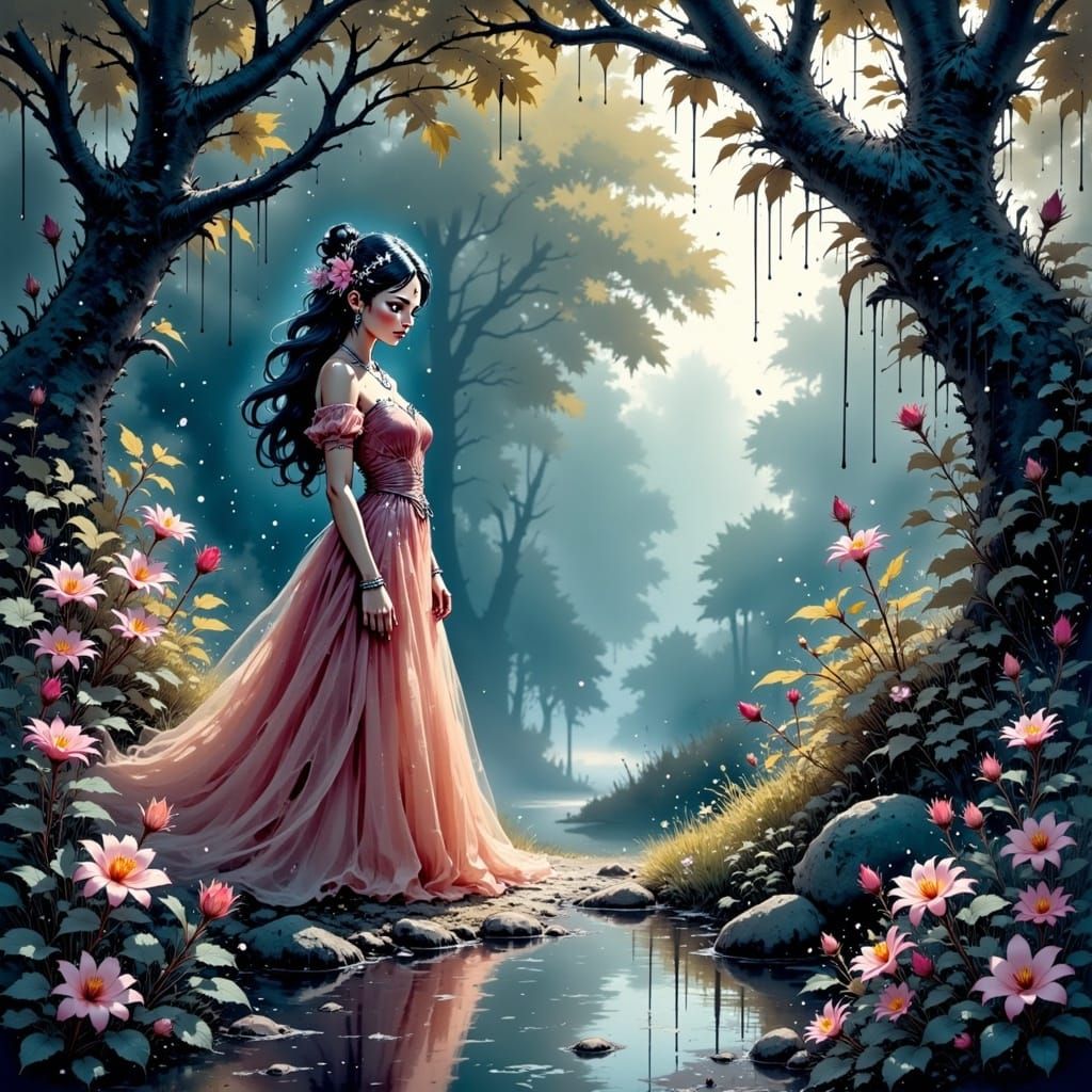 Enchanted Forest Princess with Flowing Gown