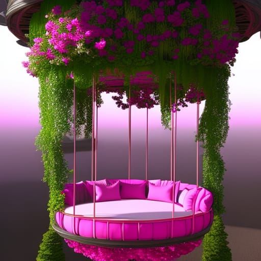 Magenta pink Gothic Round Swing Bed with Pergola Roof and Planters& gothic vibes& ethereal vibes& magical vibes& dark fa...