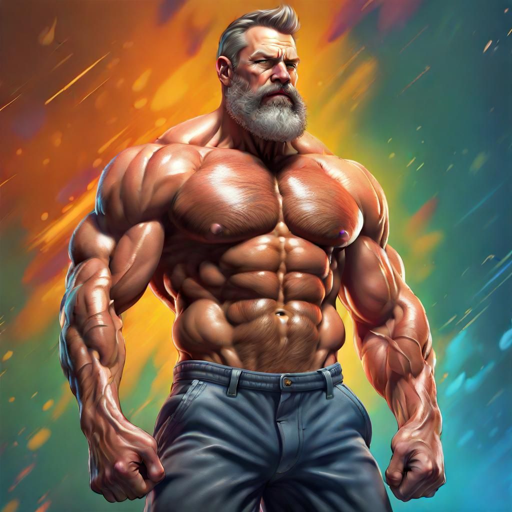 Hyperrealistic Portrait of a Muscular Bearded Man