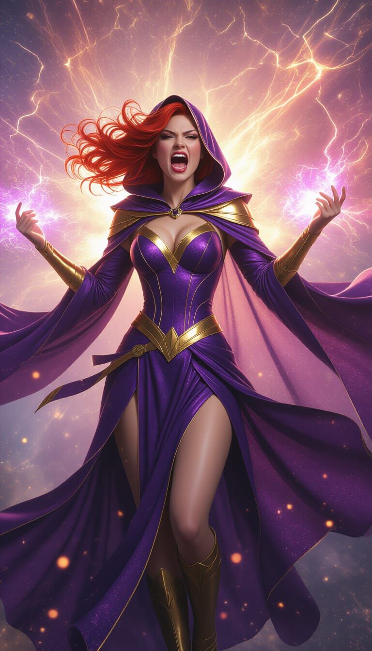 Cosmic Being of Stardust in Fiery Battle Stance