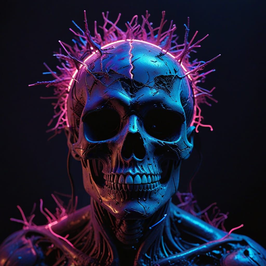 Surrealist Skull in Neon Light
