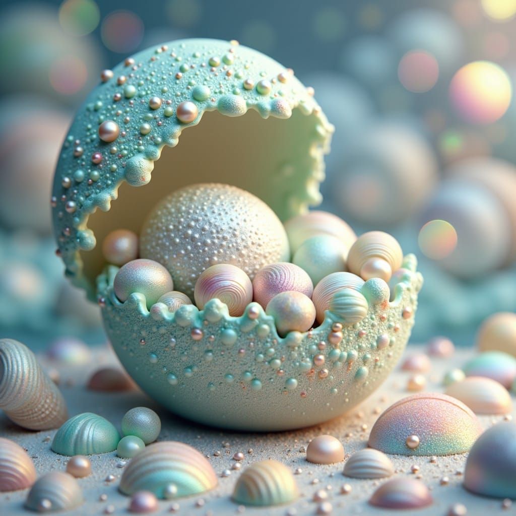 Surreal Eggshell Oasis on a Moonlit Beach
