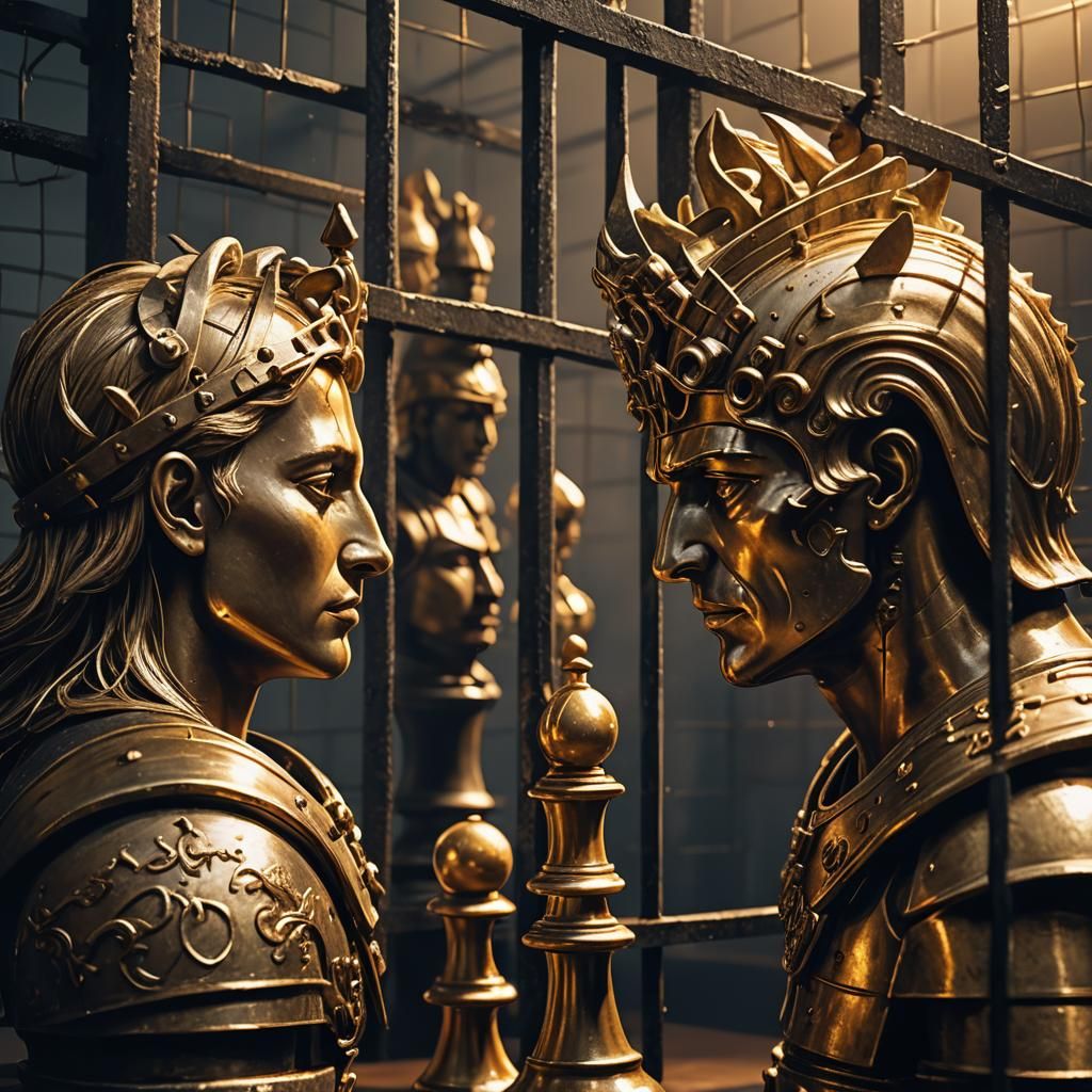 Anthro Chess Pieces Cage Match in Dark Fantasy Style