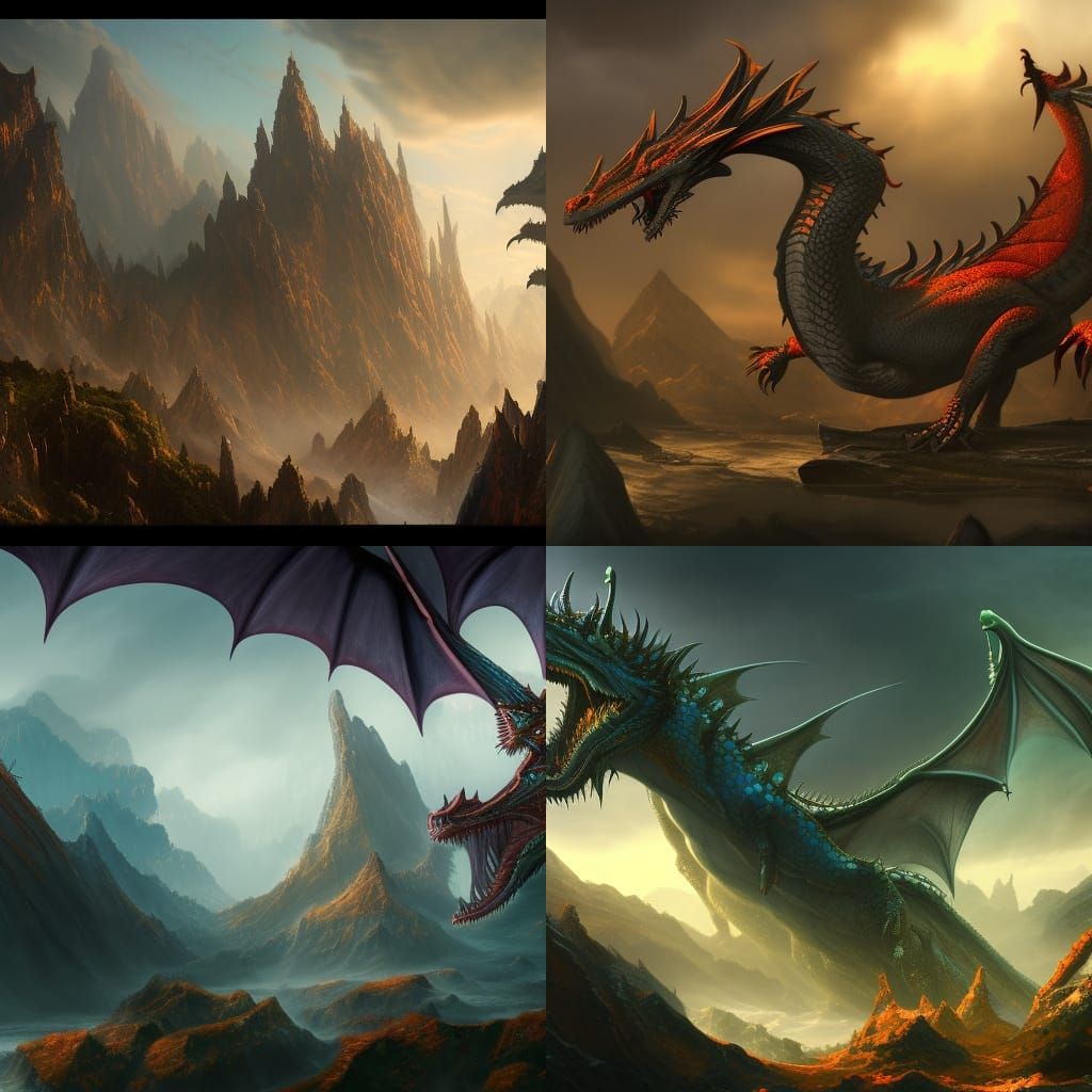 Detailed Dragons in a Fantastical Landscape