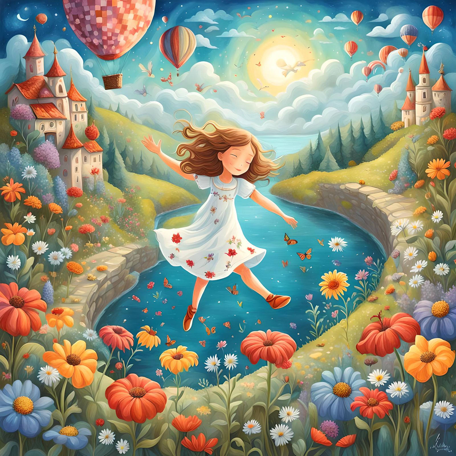 Enchanting Fairytale Landscape with Grace, Digital Illustrat...