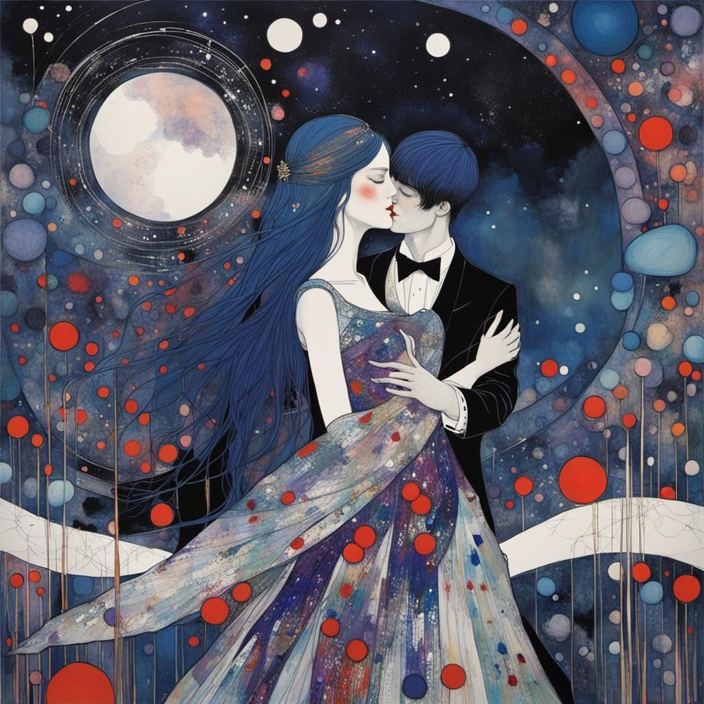 Lovers Embracing in Abstract Art Style