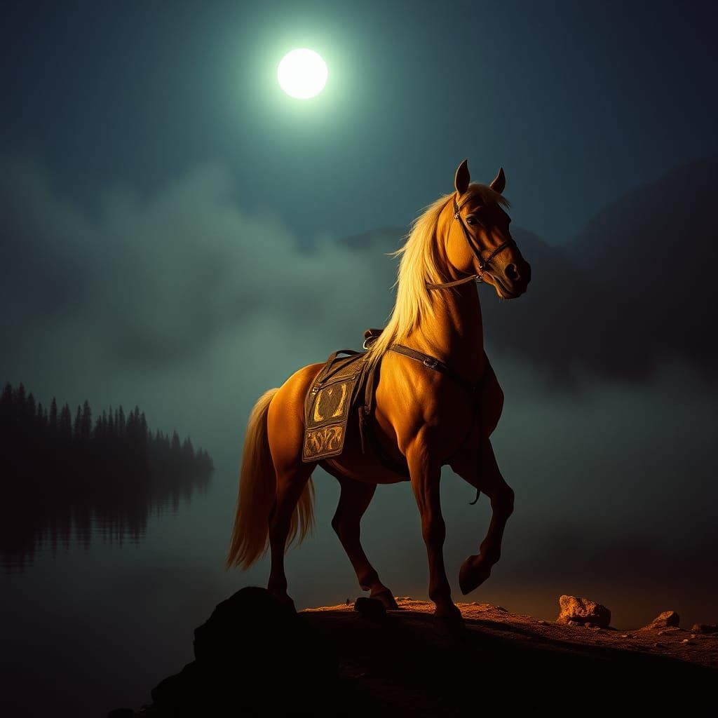 Majestic Centaur Warrior at Moonlit Lake
