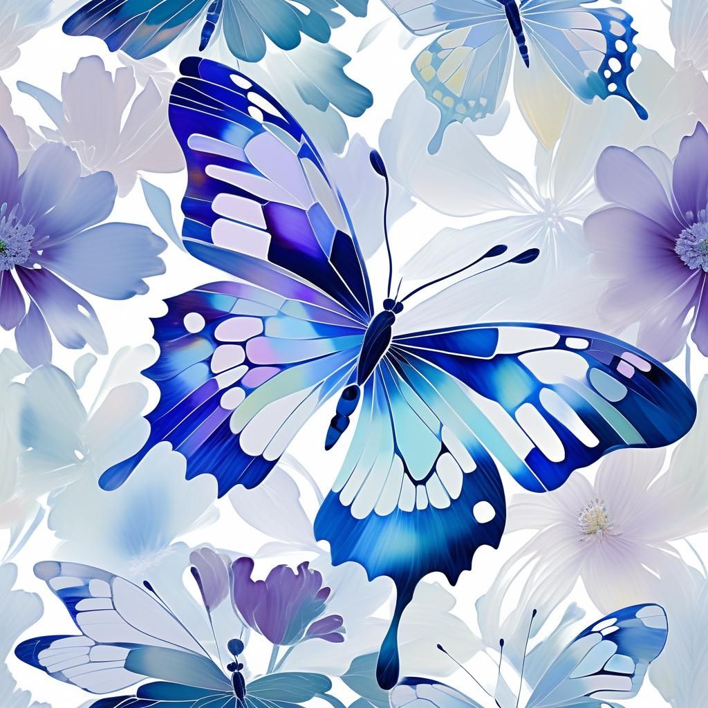 Cubist Butterflies on Flower in Dreamy Hues