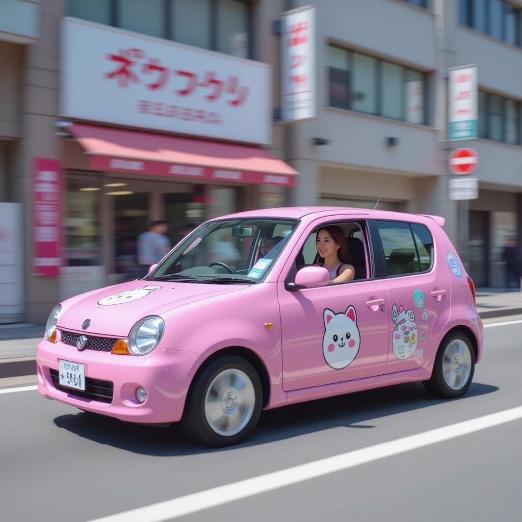 Pink Kei Car Action Shot in Japan