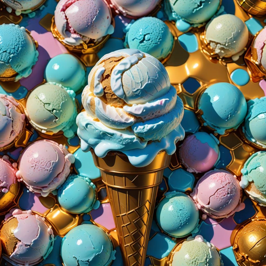 Iridescent Snow Ice Cream in Pop Art Style