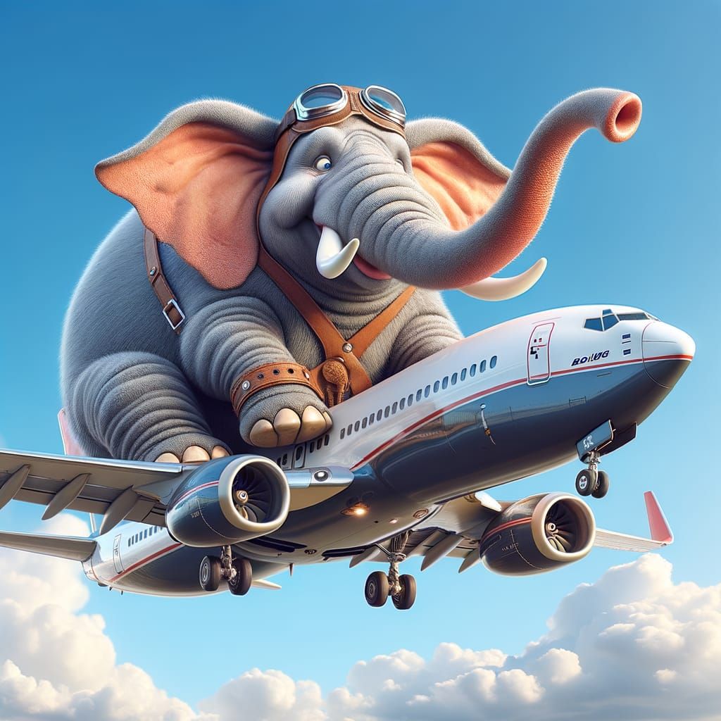 Humorous Elephant Rides Jumbo Jet Mid-Air