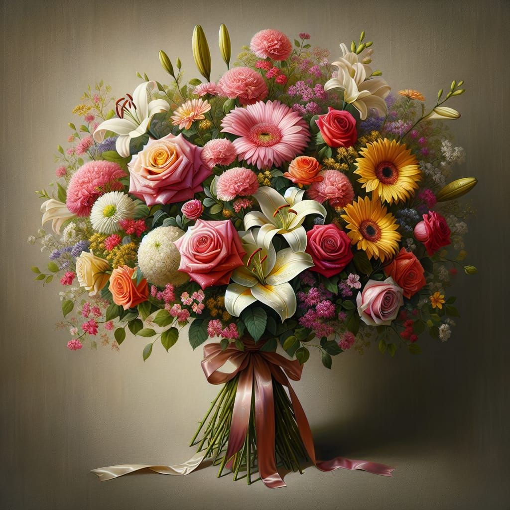 Photorealistic Bouquet of Colorful Flowers