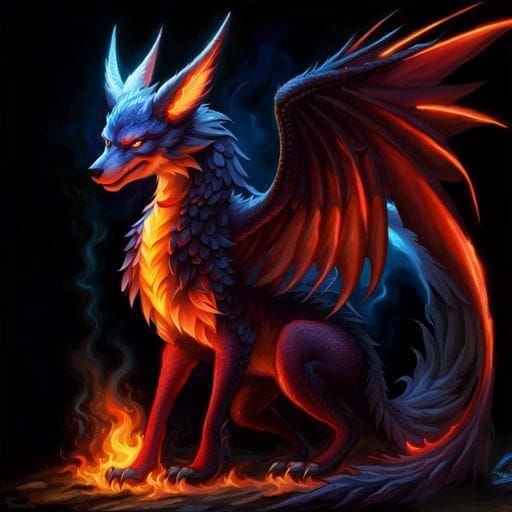 Winged Wolf Dragon Portrait in Dark Fantasy Style