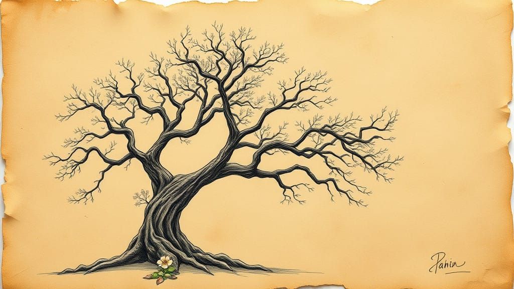 Ethereal Tree Portrait in Flat Manga Style