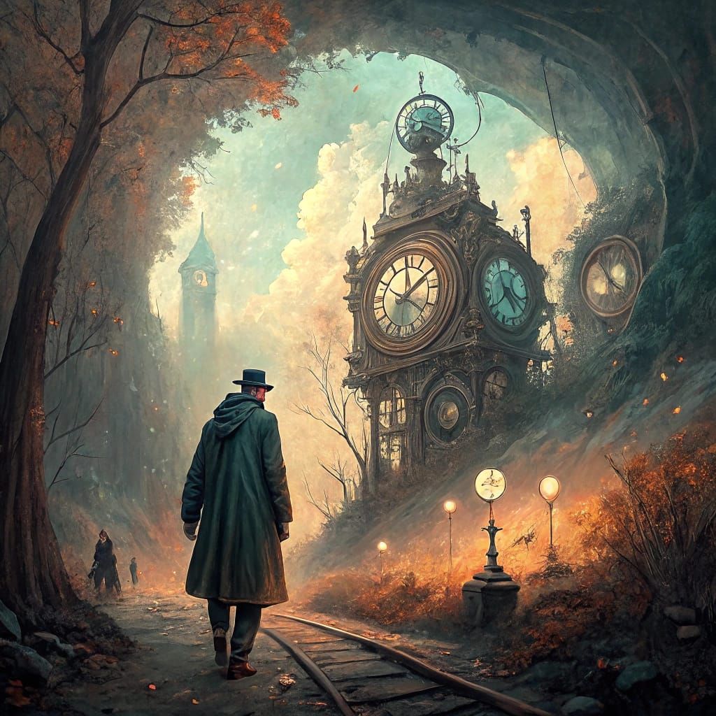 Surrealist Clockwork Dreamscape in Muted Hues