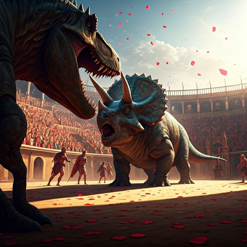 Triceratops vs Tyrannosaurus in Roman Arena