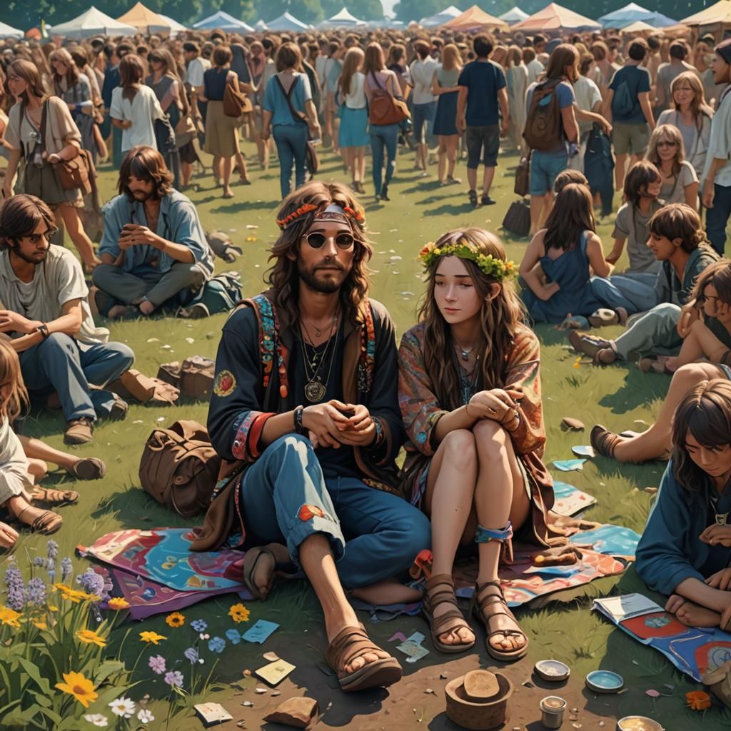 Hippy Couple at Woodstock in 3D Anime Art