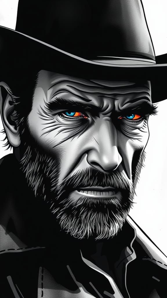Old Cowboy Portrait in Sin City Comic Style