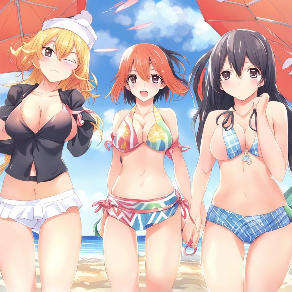 Anime Girls at the Beach: Manga Style Illustration