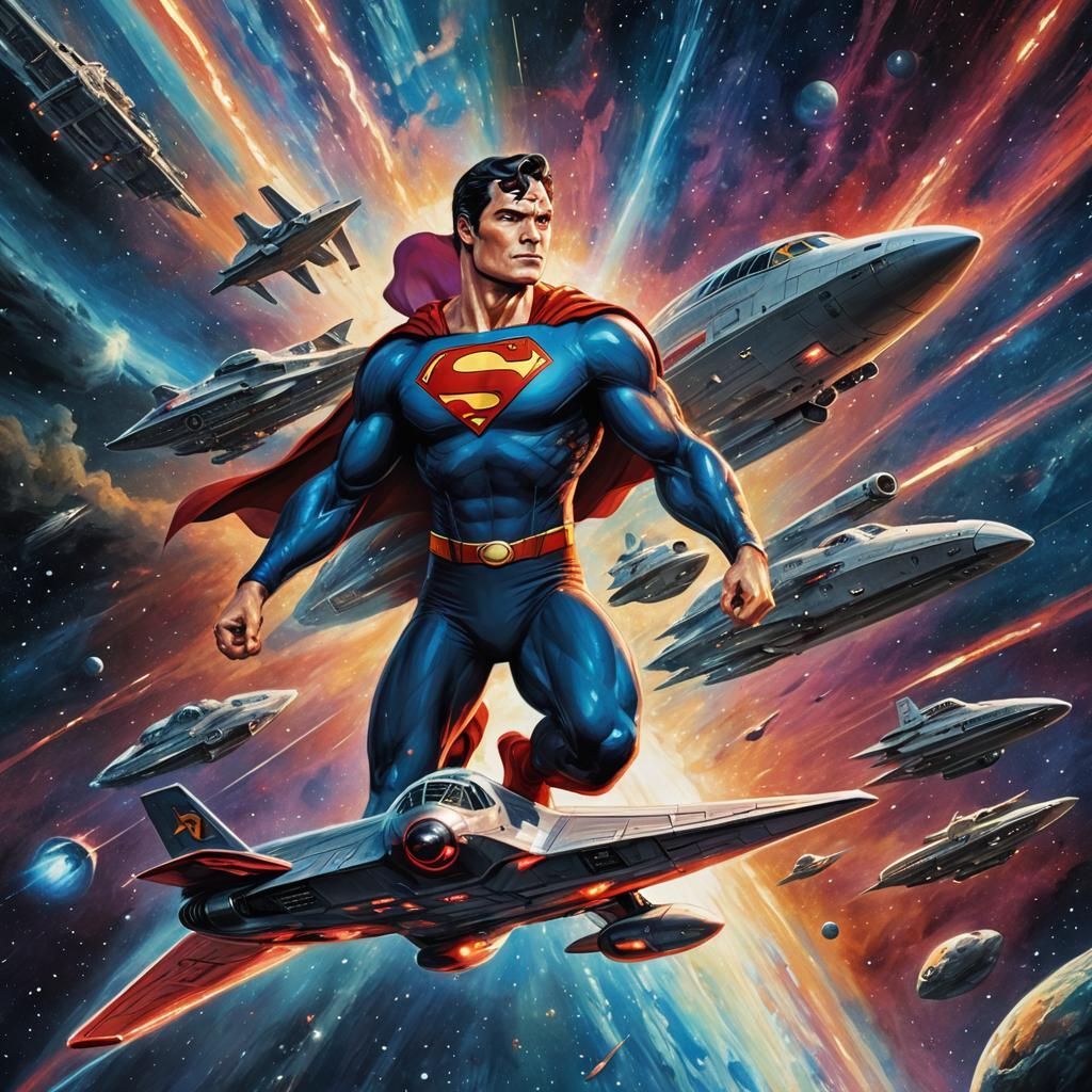 Superman and Enterprise in Space: Mixed Media Art