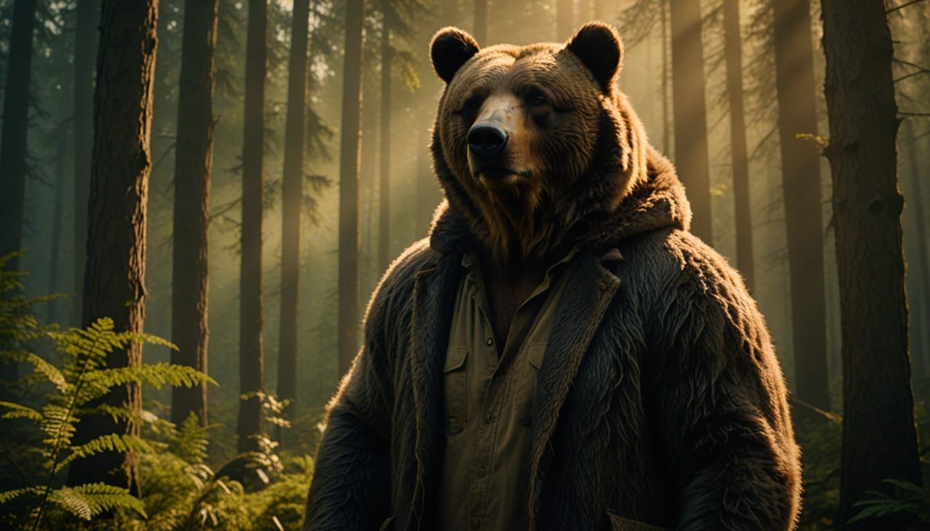 Man-Bear Hybrid in Forest: Digital Matte Painting