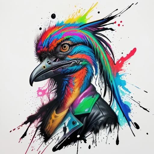 Vibrant Roadrunner Portrait in Psychedelic Splash Art