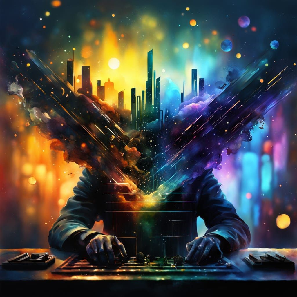 Cosmic Figure in Watercolor Surrealism Style