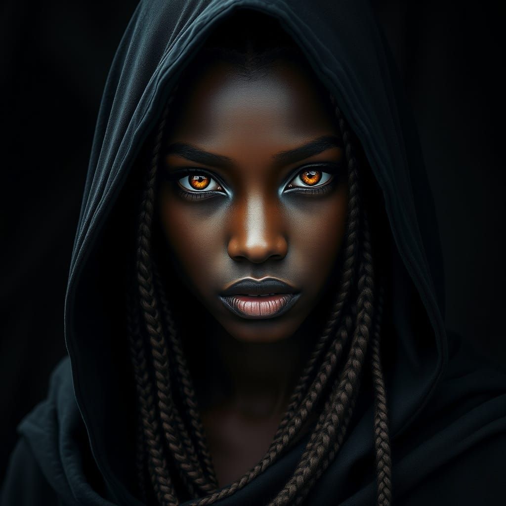 Dark Fantasy Woman with Golden Eyes Portrait