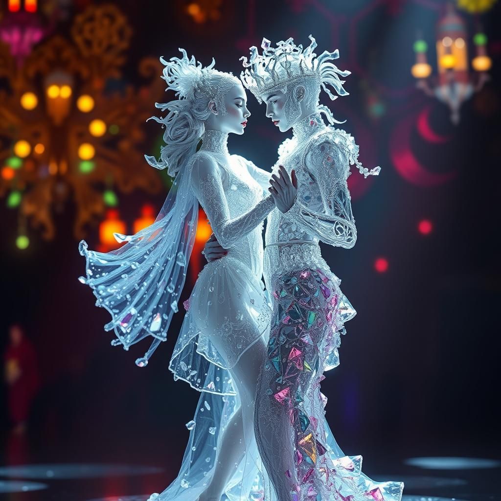 Glass Attire Dancers in a Surreal Dreamscape
