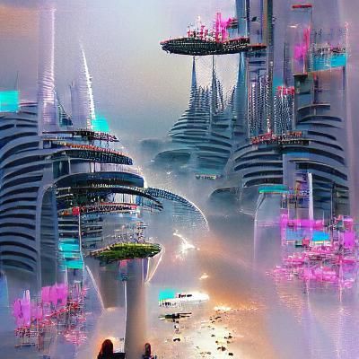Futuristic Cityscape at Night in Cyberpunk Style