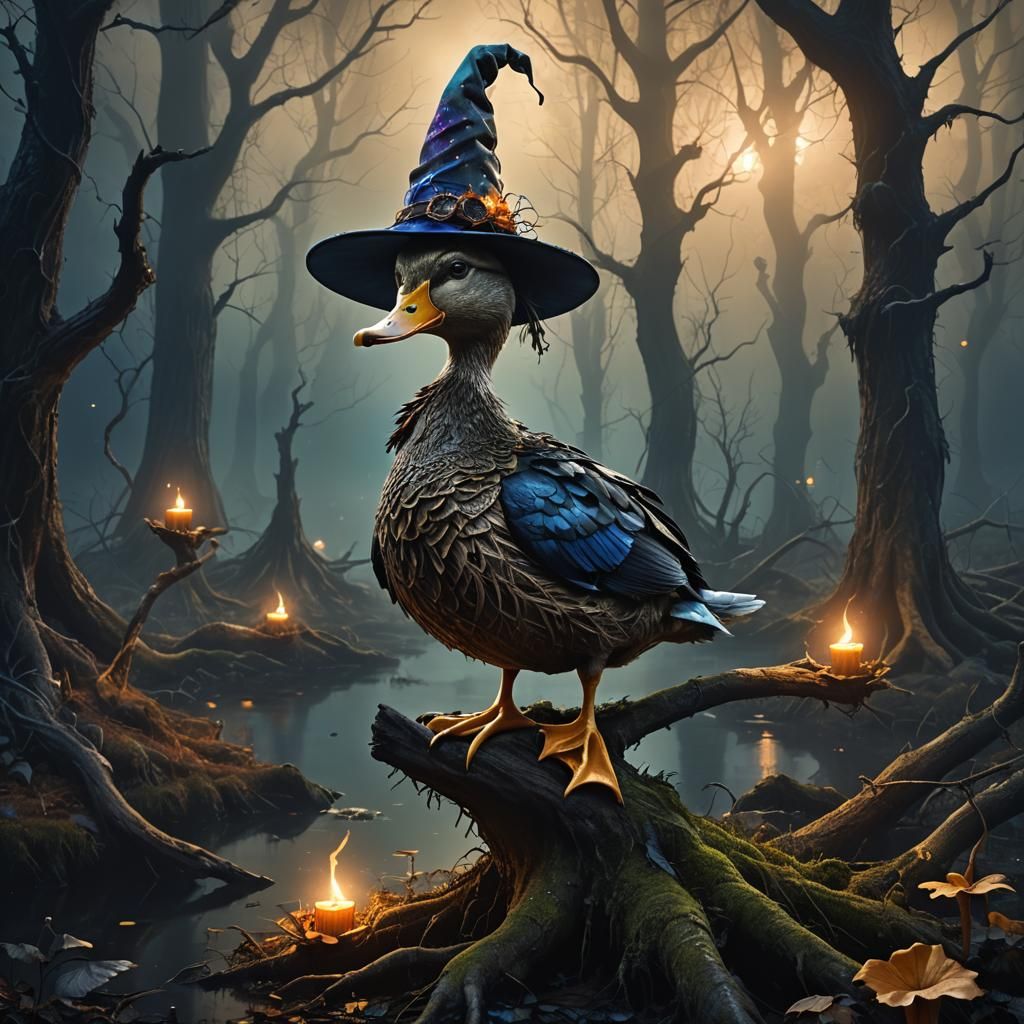 Halloween Witch Duck in Mystical Forest