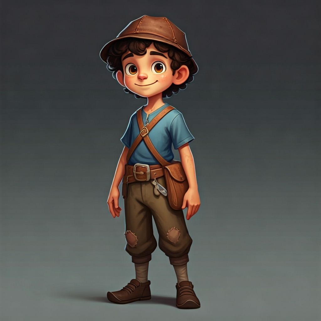 Curious Boy Explorer with Amber Eyes and Leather Hat