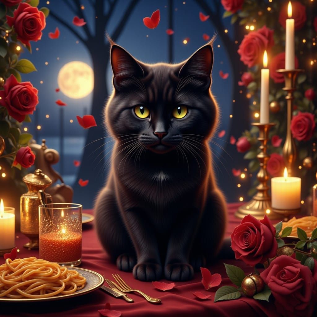 Albus the Cat Enjoys Celestial Spaghetti Feast