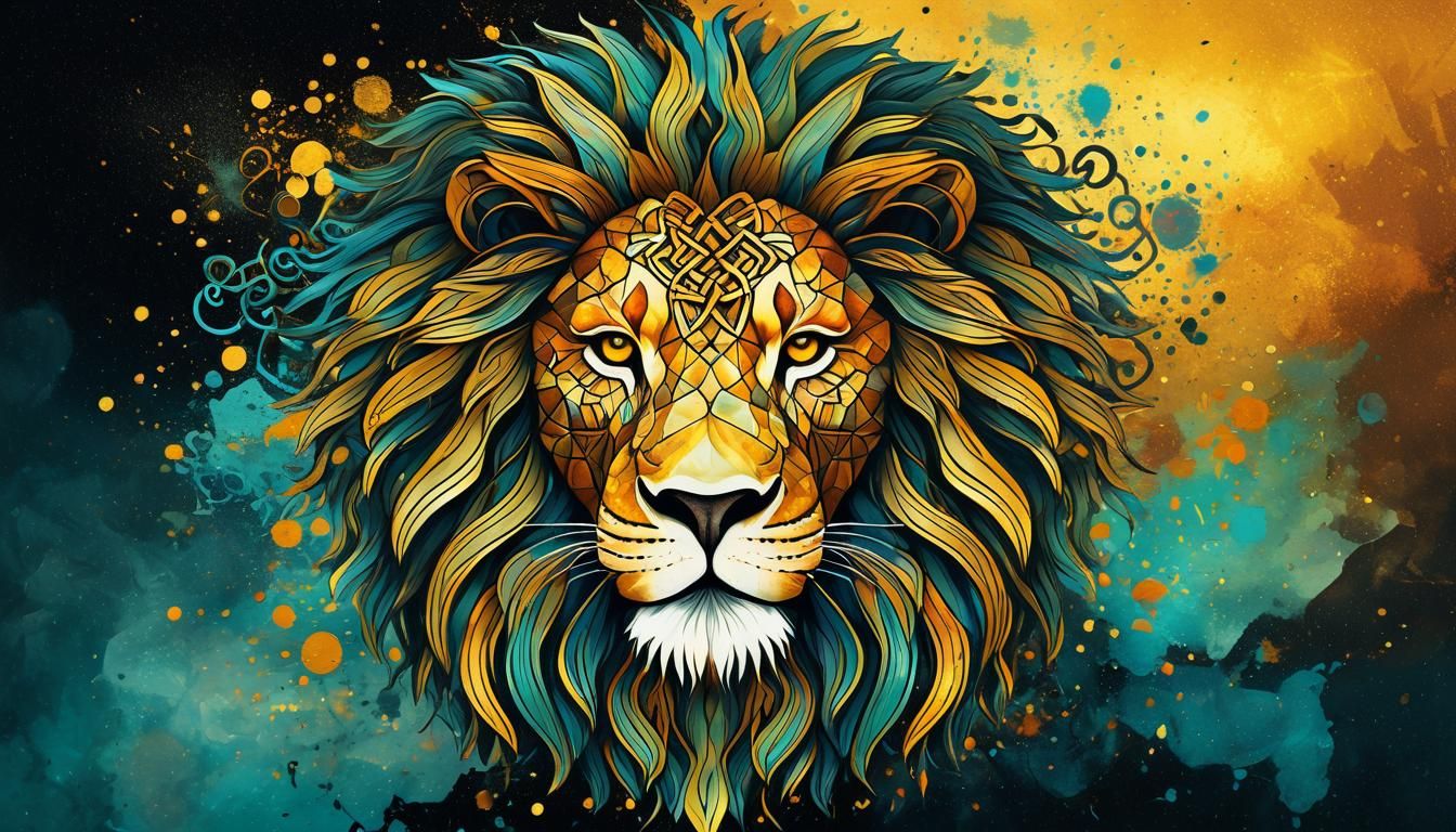 Majestic Lion with Celtic Fractal Mosaic Mane