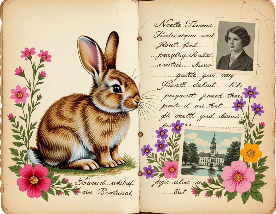 Bunny in Tea-Stained Journal as Scratch Art