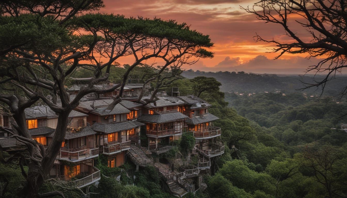 Epic Fantasy Treetop Cityscape in Hyper-Realistic Style