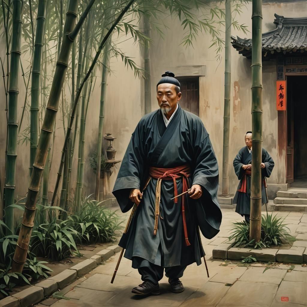 General Lian Po's Remorse in Ancient Courtyard Painting