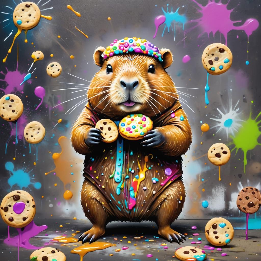 Pointillist Capybara Cookie Outfit Graffiti Art