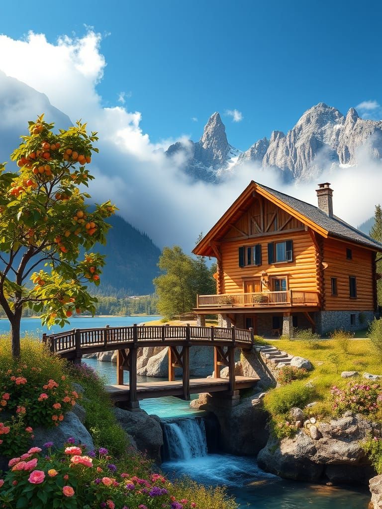 Serene Mountain Retreat in Vibrant Colors