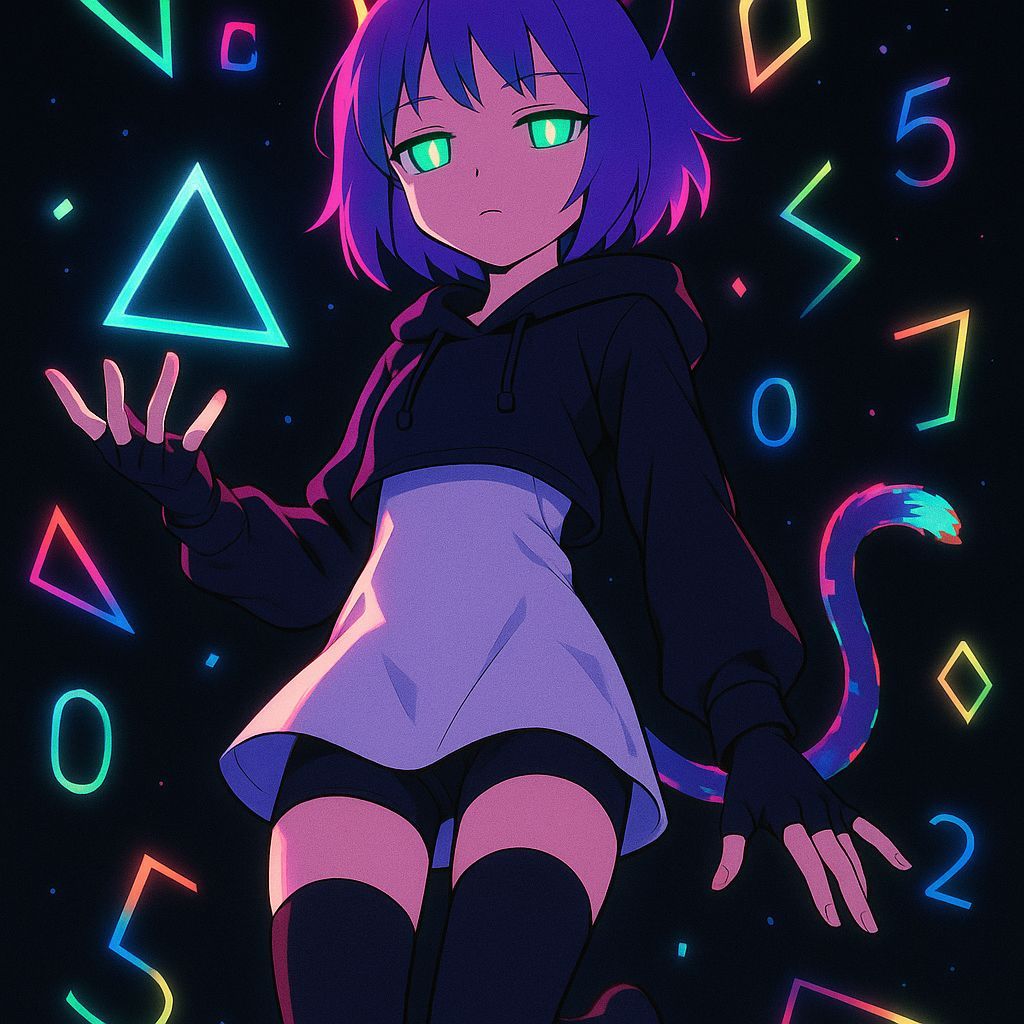 Anime Girl with Neon Accents and Cat Features