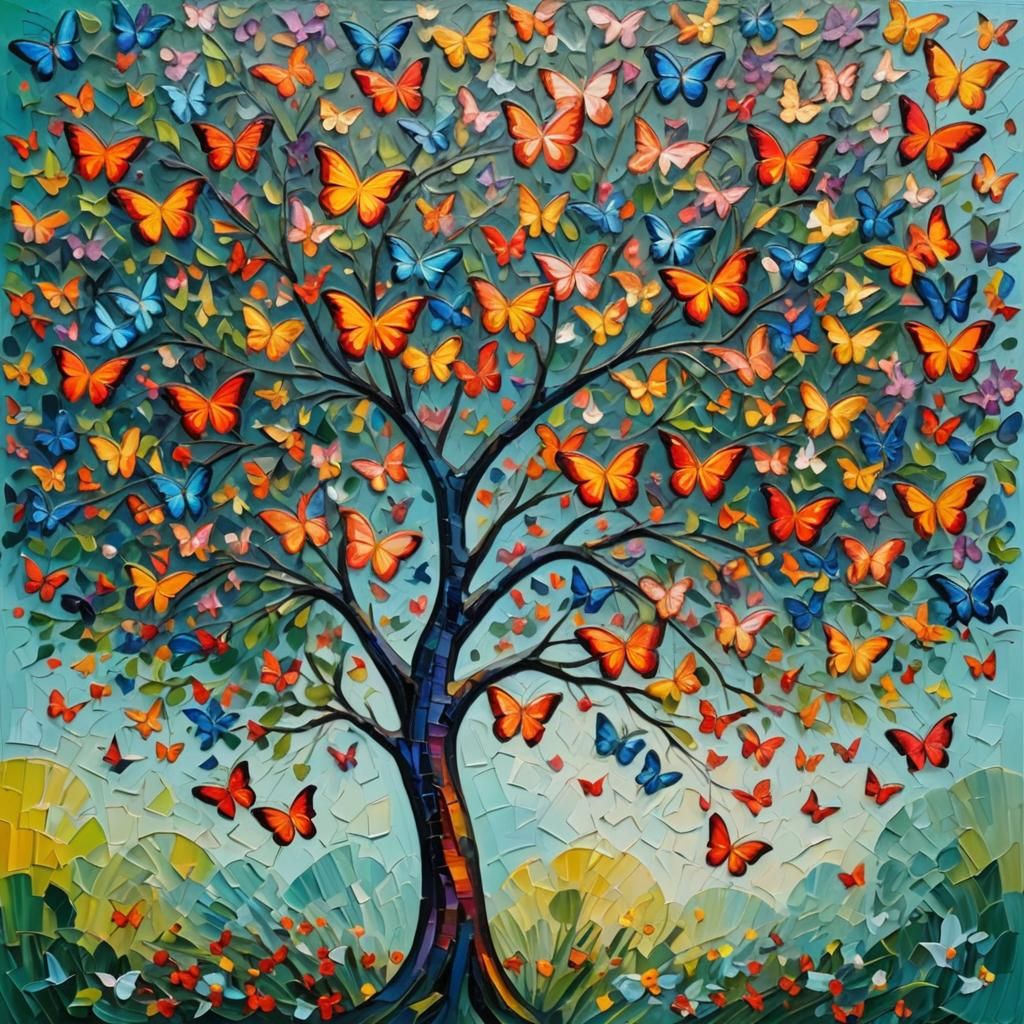 Butterfly Tree in Neo-Impressionist Oil Paint